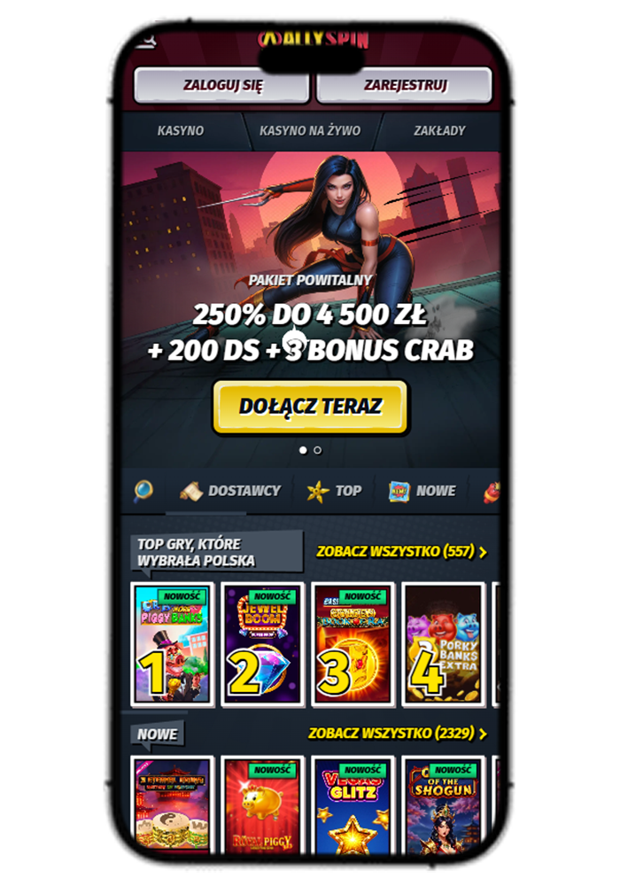 Widok mobilny AllySpin Casino