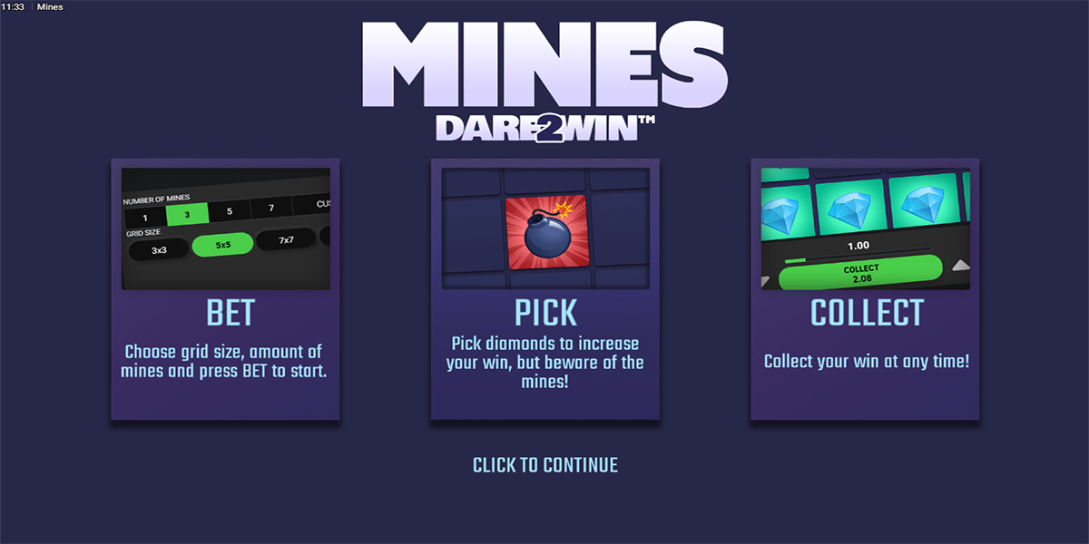 Ekran główny gry Mines