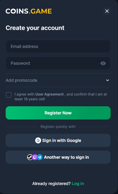 CoinsGame Casino Register