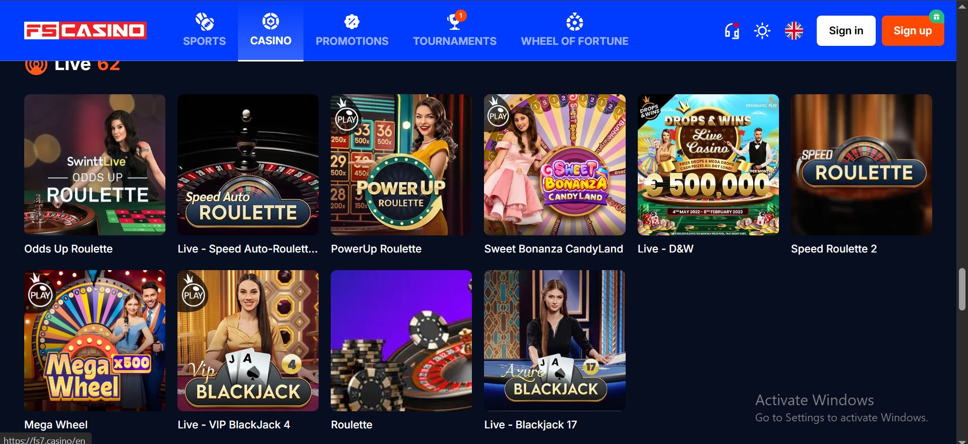 fs casino live games