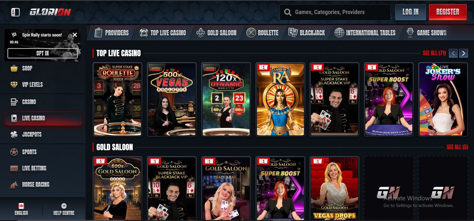 glorion casino live games