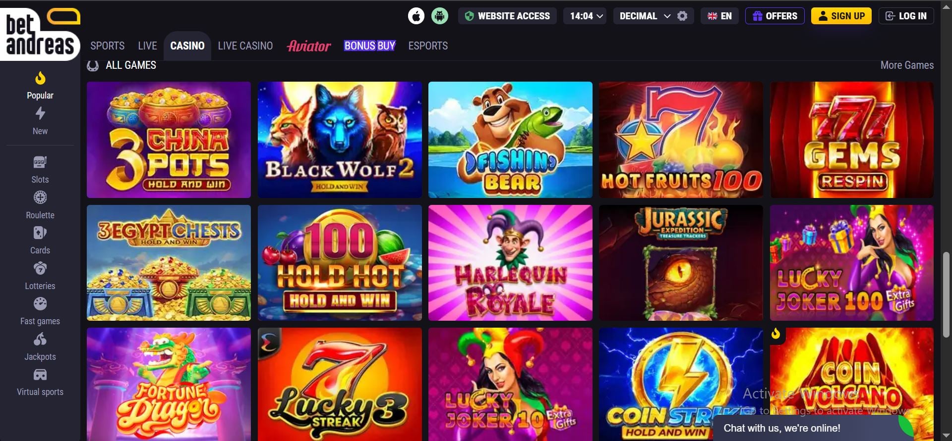 betandreas casino slot games