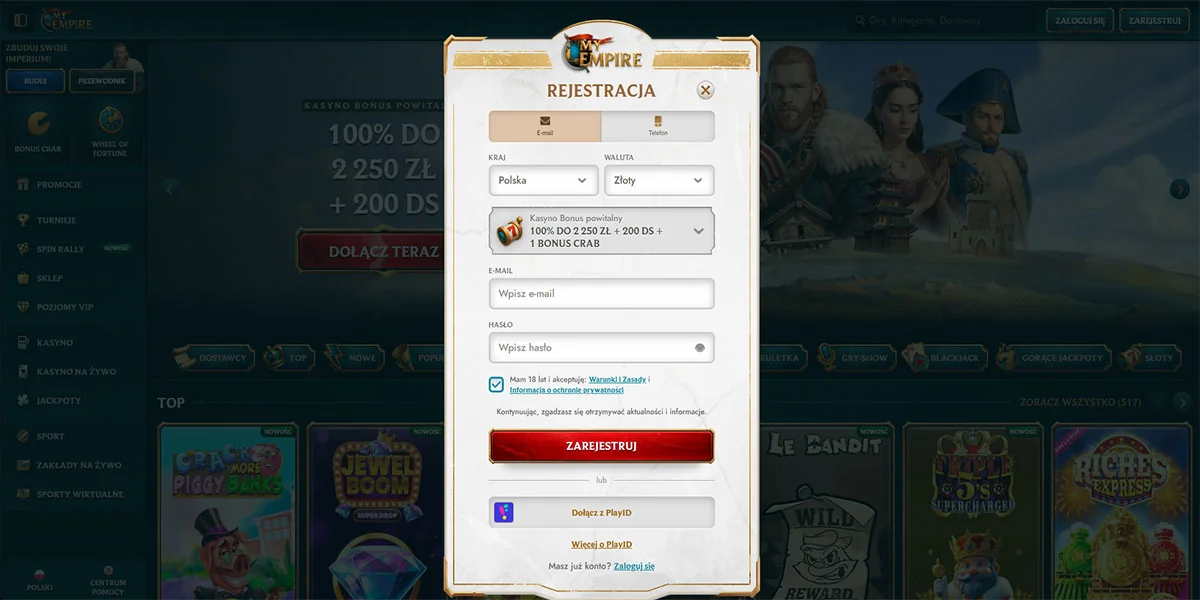 MyEmpire Casino Sign Up